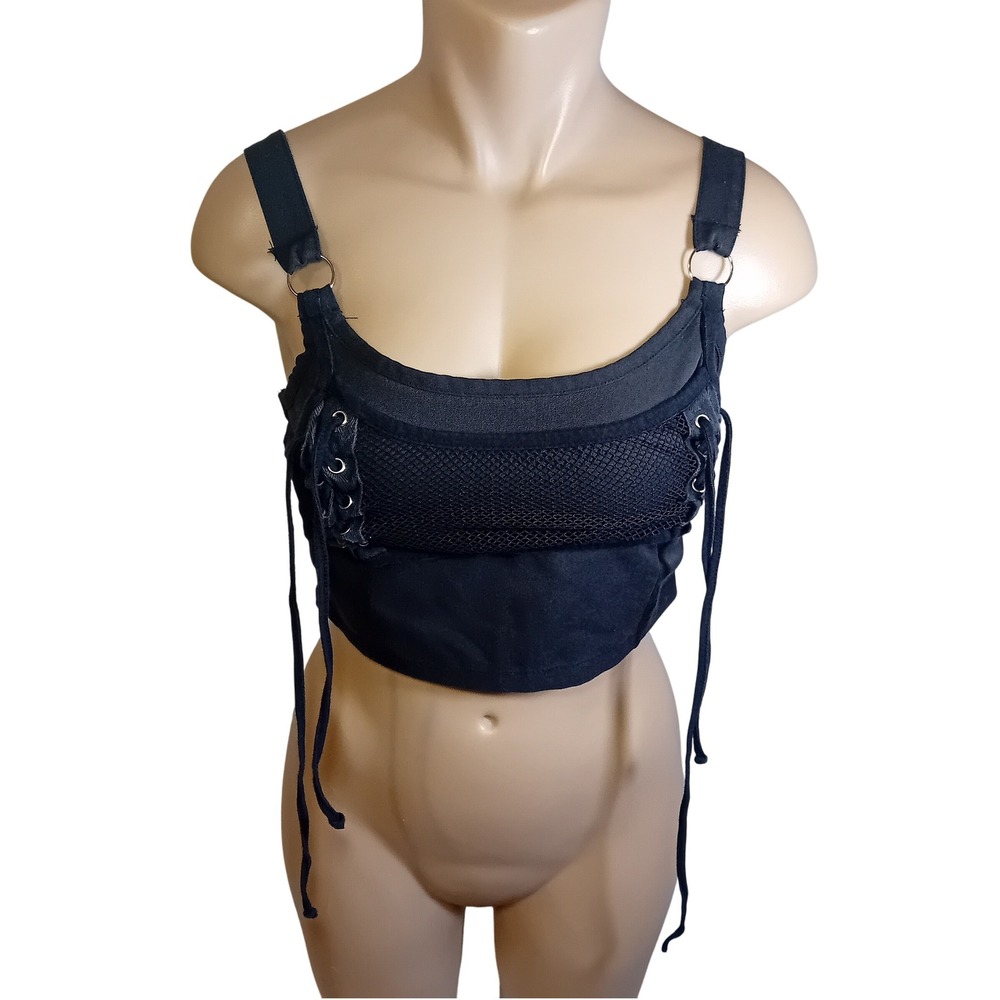 Hot Topic Social Collision Mesh Lace Up Corset Crop Top Goth Rave Punk S/M READ